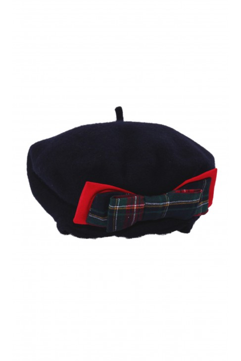 Navy blue girls' beret with bow, Patachou