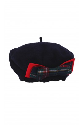 Navy blue girls' beret with bow, Patachou