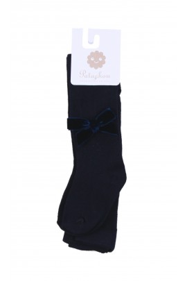 Navy blue baby tights with bow, Patachou