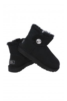 Black mini boots fastened with a crystal button on the side, UGG