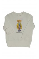 White baby sweatshirt with the iconic teddy bear, Ralph Lauren