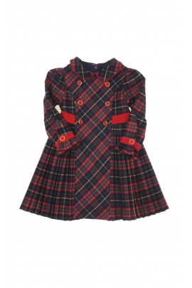 Elegant red and navy blue checked dress with long sleeves, Patachou