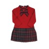 Elegant red dress with a pleated checkered bottom, Patachou
