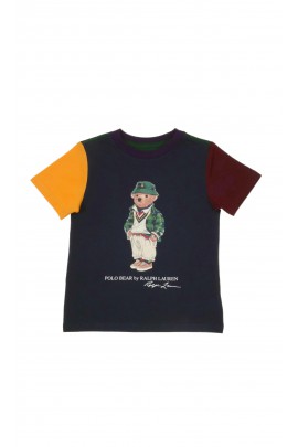 Navy blue and green boys' t-shirt with iconic teddy bear, Polo Ralph Lauren