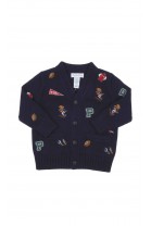 Navy baby cardigan with embroidered patterns, Ralph Lauren