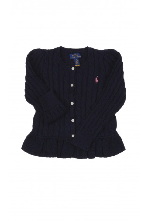 Navy blue girls' cable knit sweater, Polo Ralph Lauren