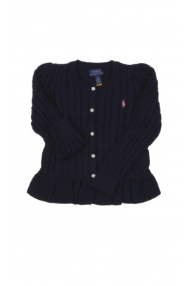 Navy blue girls' cable knit sweater, Polo Ralph Lauren