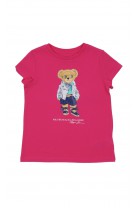 Pink short-sleeved girls' t-shirt with iconic bear, Polo Ralph Lauren