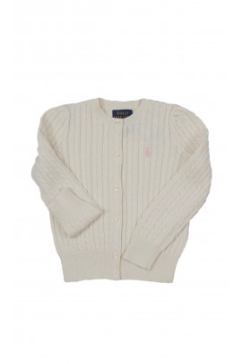 White cardigan cable knit girls' sweater, Polo Ralph Lauren