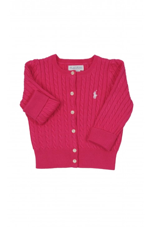 Pink button-up cable knit infant sweater by Ralph Lauren