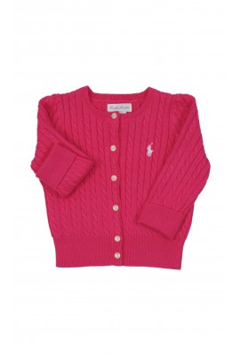 Pink button-up cable knit infant sweater by Ralph Lauren
