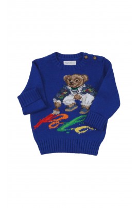Sapphire infant sweater with iconic Bear, Ralph Lauren