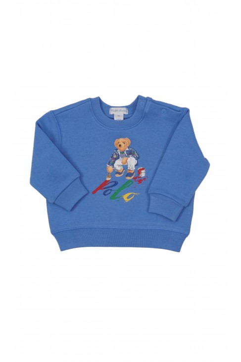 Blue infant sweatshirt with iconic Bear, Ralph Lauren