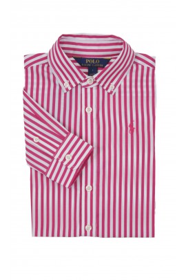 Bluzka koszulowa dziewczęca w różowe paski, Polo Ralph Lauren