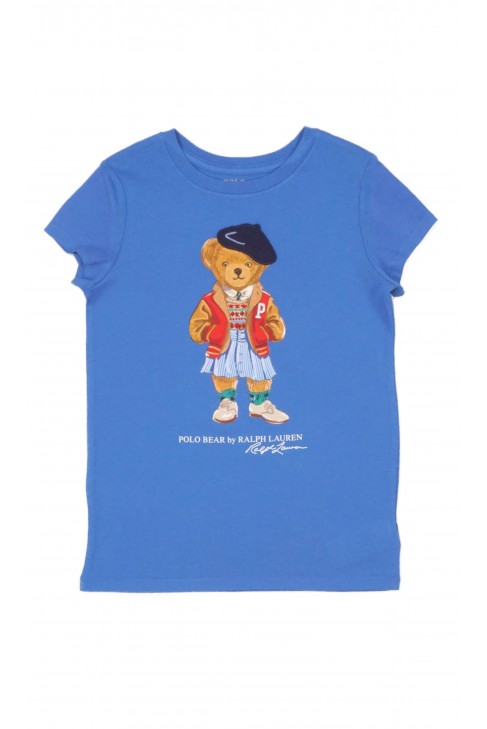 Blue girls' T-shirt with iconic Bear, Polo Ralph Lauren