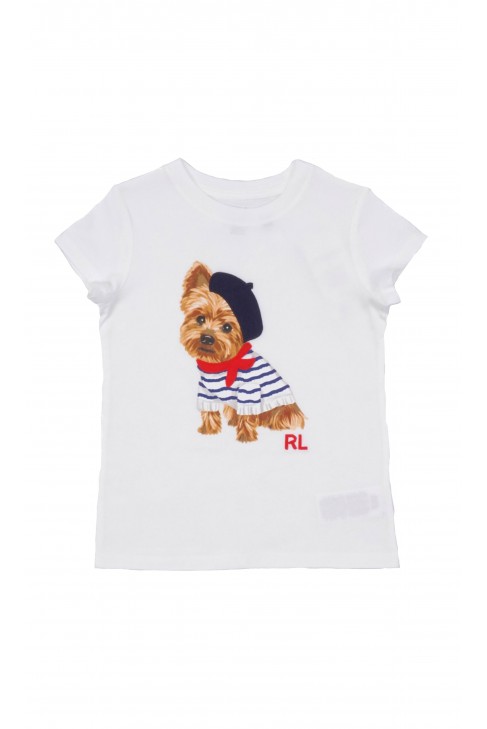 White girls' T-shirt with front print, Polo Ralph Lauren