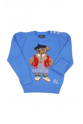 Blue girls' sweater with iconic Bear, Polo Ralph Lauren