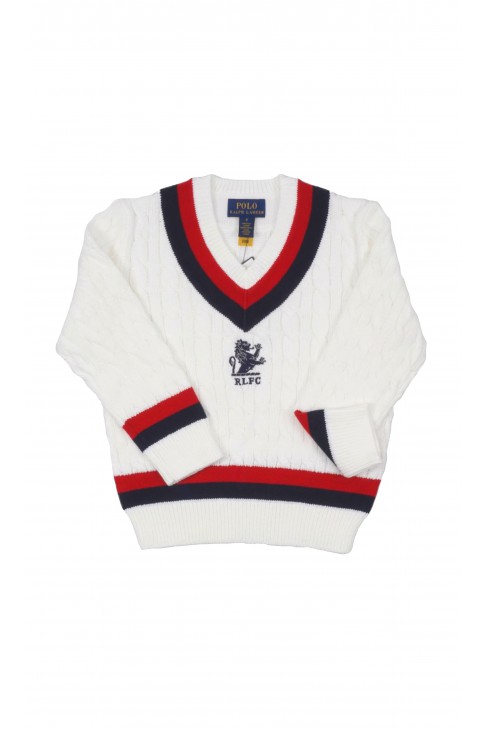 White cable-knit V-neck sweater, Polo Ralph Lauren