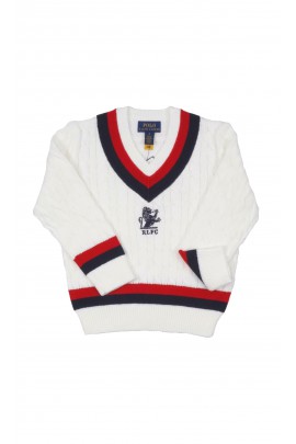 White cable-knit V-neck sweater, Polo Ralph Lauren