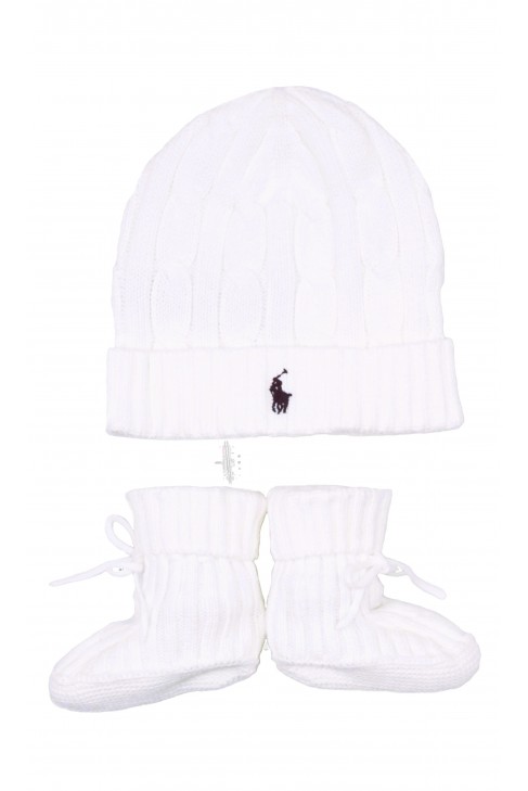 White baby set: hat and shoes, Ralph Lauren
