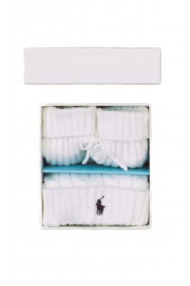 White baby set: hat and shoes, Ralph Lauren