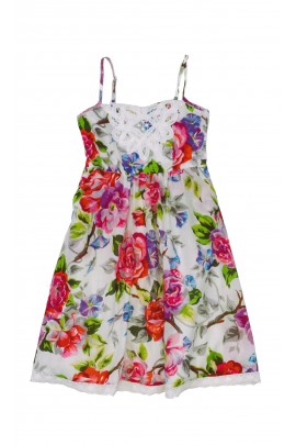 Girls' cambric dress with flowers on thin straps, Rene Derhy