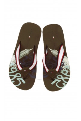 Boys' khaki flip-flops with a print on the sole, Tommy Hilfiger