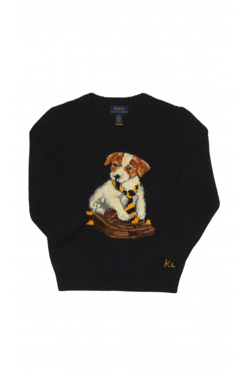 Navy blue sweater with a large print on the front, Polo Ralph Lauren Navy blue sweater with a large print on the front, Polo Ralph Lauren