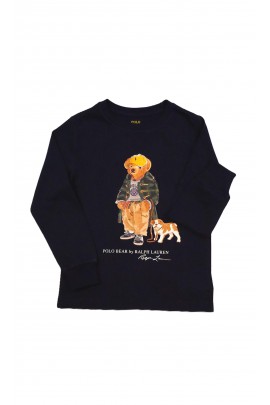 Navy blue long-sleeved T-shirt with a print on the front, Polo Ralph Lauren