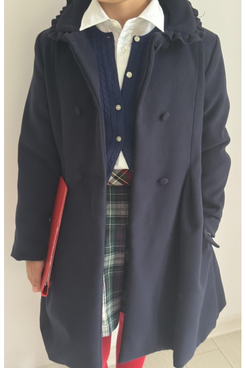 Girls' navy blue flannel coat, Patachou