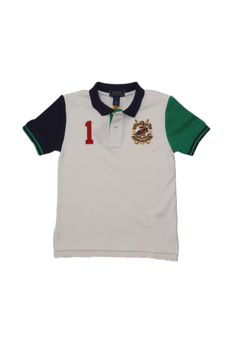 Boys' white polo shirt with a large crest on the side, Polo Ralph Lauren