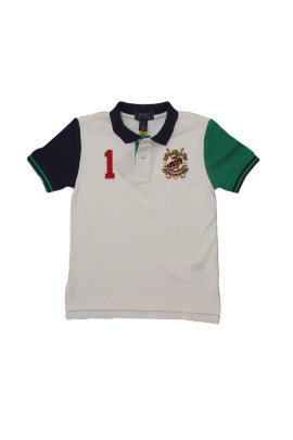 Boys' white polo shirt with a large crest on the side, Polo Ralph Lauren