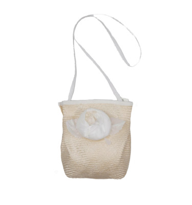 Raffia paper bag with a large rose on the front, Charly Boy